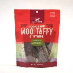 All The Best Moo Taffy Strips Dog Treats, 6-in, 6-oz Bag
