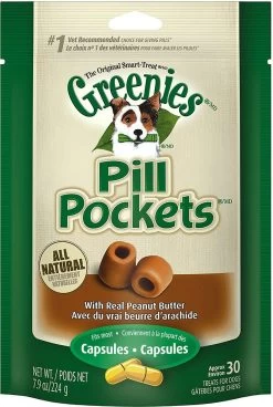 Greenies Pill Pockets Canine Capsules Real Peanut Butter Flavor Dog Treats