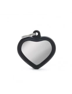 MyFamily Heart Chrome Plated Brass Black Rubber Pet ID Tag