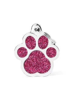 MyFamily Paw Glitter Pet ID Tag, Pink
