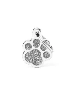 MyFamily Paw Glitter Pet ID Tag, Silver