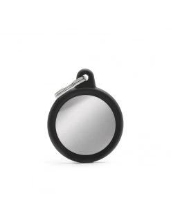 MyFamily Circle Chrome Plated Brass Black Rubber Pet ID Tag