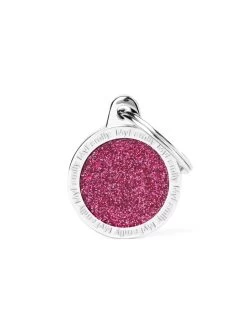 MyFamily Circle Glitter Pet ID Tag, Pink