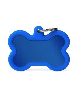 MyFamily Bone Aluminum Rubber Pet ID Tag, Blue