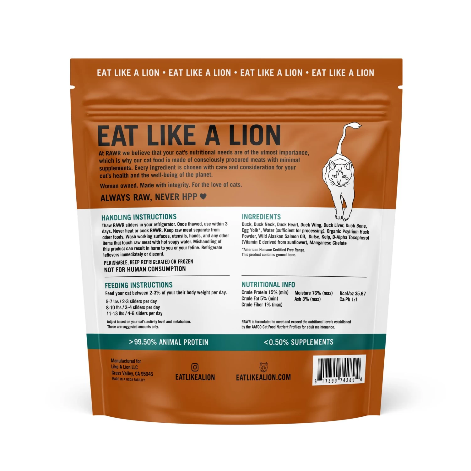 RAWR Duck Eats Sliders Raw Frozen Cat Food - Image 2