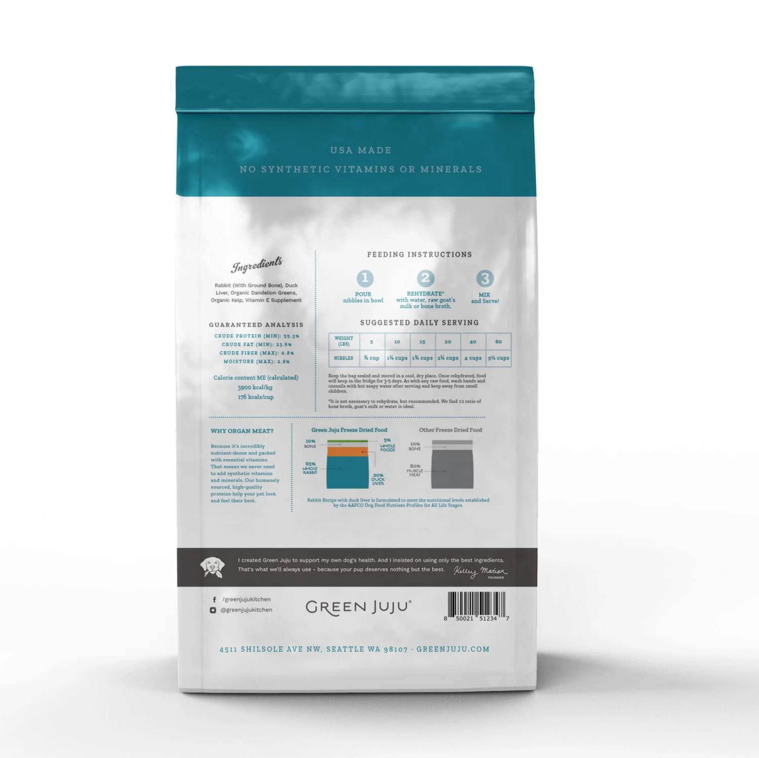 Green Juju Limited Ingredient Diet Rabbit With Duck Liver Raw Freeze-Dried Dog Food - Image 2