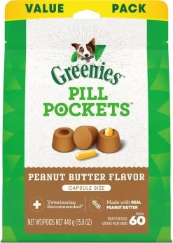 Greenies Pill Pockets Real Peanut Butter Flavor Capsule Size Dog Treats